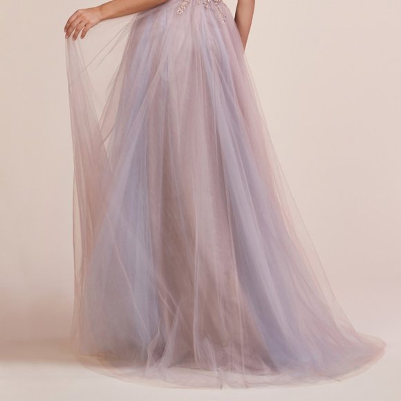 SMOKEY BLUE COLOR PROM PARTY Deep V-Neck Leg Slit Evening Dress ALA0672 - Picture 7 of 8